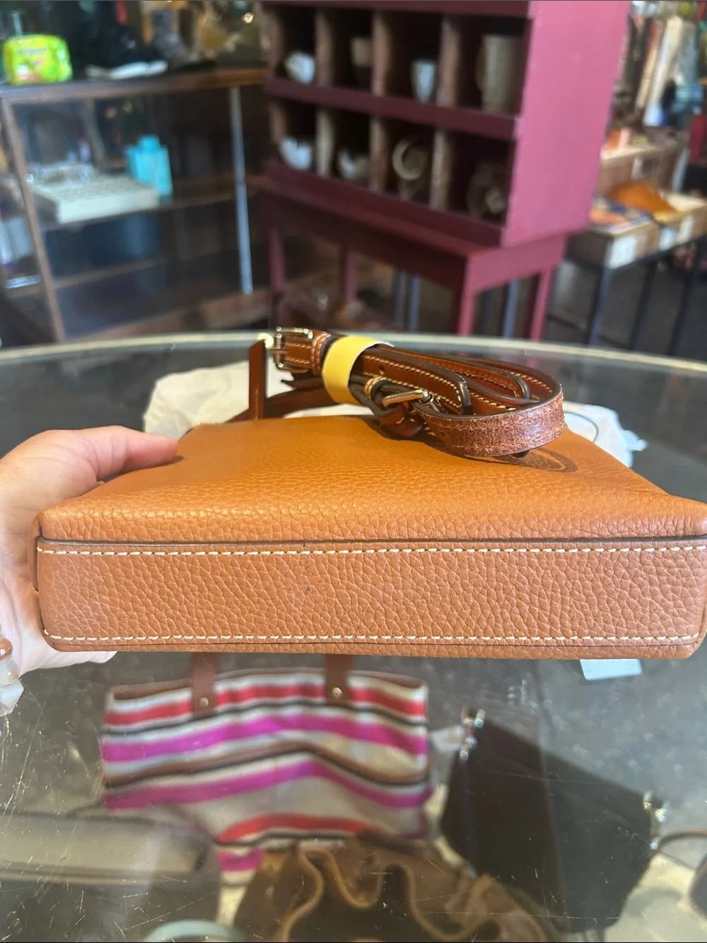 Dooney & Bourke Pebbled Leather Crossbody in Brown with Gold Hardware